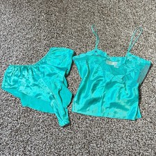 RARE 80s Victorias Secret Gold Label 2 Piece Set Camisole Tap Shorts Turquoise M picture
