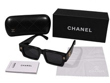CHANEL SUNGLASSES BLACK WHITE FRAME 100% AUTHENTIC CLASSIC 6056 OVERSIZED SHIELD picture
