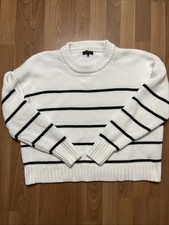 Quince 100% Organic Cotton Crew Popover Sweater Striped Ivory Black Med. Coastal picture
