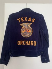 Vintage FFA Jacket Orchard Texas Size 36, Talon Zipr,Blue Corduroy USA Made 50’s picture