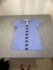 Talbots Embroidered Blouse Size M Blue White Short Sleeve Top New picture