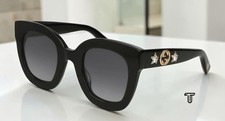 GUCCI GG0208S 001 Round Oval Black Grey 49 mm Women's Sunglasses picture