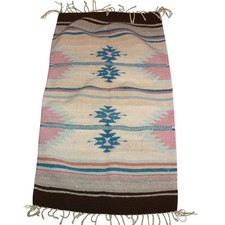 Vtg Zapotec 100% Wool Rug 19x32 Hand Loomed Mexico Southwestern Pastel Tapestry picture