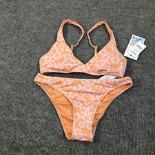 Roxy Bikini Swimsuit Womens Small Orange Floral Triangle Two Piece Swim Set picture