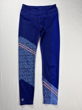 Athleta Sz S Asym Camo Sonar 7/8  Leggings Cobalt Blue Stripe Pocket Compression picture