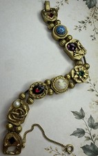 Vintage 1960s Goldette Style Victorian Revival Slide Charm Bracelet Unsigned picture