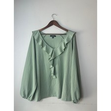 🎃Ellos Sage Green Ruffle V-Neck Textured Blouse Plus Size 26/28 2X picture