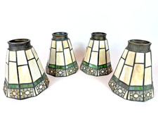 Vintage SPECTRUM Stained Glass Chandelier Shades Set 4 Mission Tiffany Style picture