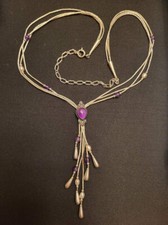 Vintage Quoc Sterling Silver Amethyst Pearl Multi Strand Liquid Silver Necklace picture