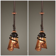 PAIR VITALIA TUSCAN DECOR OIL RUBBED BRONZE METAL PENDANT LIGHTS 21905 picture