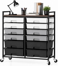 12 Drawer Rolling Storage Cart, Metal Frame Storage Organizer with Wood Top picture