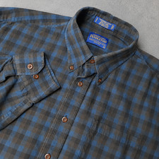 Pendleton Flannel Shirt Mens Extra Large Blue WOOL Blend Plaid Canterbury Cloth picture