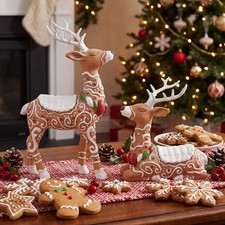 2 Pcs Gingerbread Reindeer Christmas Figurines Resin Holiday Decor picture