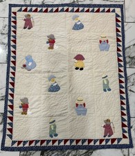 Vintage Sunbonnet Sue Overall Sam Applique Quilt Baby Lap Americana Folk 47x38 picture