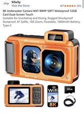 8K Underwater Camera, 90MP 50FT WiFi Waterproof Camera with Compact, ORANGE picture