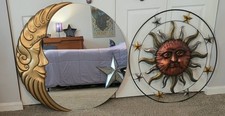 Celestial Sun & Crescent Moon Mirror Round Wall Accent Set of  2 Gold  picture
