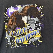 Vintage Harley Davidson 3D Emblem Eagle Lightning Tribal Black T-Shirt XL 1990 picture