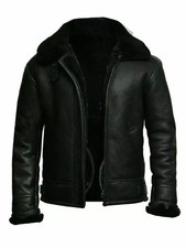 Mens Aviator RAF B3 Pilot Flying Bomber Fur Shearling Sheepskin Leather Jacket picture