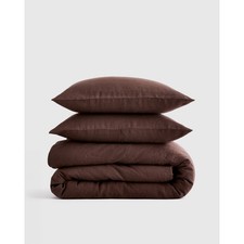 Quince European Linen Duvet Cover Set King/Cal King Espresso 3pc Bedding & Shams picture