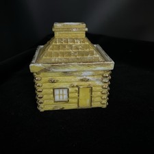 Antique Westmoreland Milk Glass Log Cabin Mustard Jar Bank Original Paint picture