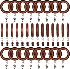 30 PCS Wooden Curtain Rod Rings with Curtain Clips, 1.5 Inch Inner Diameter Wood picture