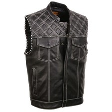 Milwaukee Leather MLM3525 Men’s Checkered Black/White Leather Vest Biker Clubs picture