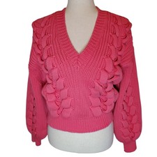 Iro Paris Arwy Sweater Sz L Pink Chunky Cable Knit Cropped V-Neck Made in Italy picture