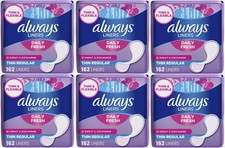 6 Pack Always Panty Liners Daily Fresh Thin Regular 162 Count X 6 Packs Pads New picture