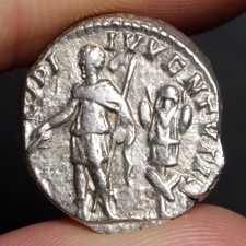 Caracalla Denarius 196AD Ancient Roman Empire Silver Coin Trophy Rome Caesar picture