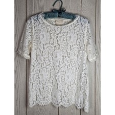 Vanessa Virginia Anthropologie Elysian Lace Top Blouse Ivory Cream Medium M EUC picture