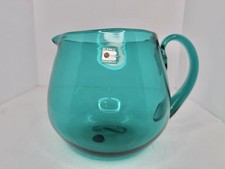 HTF Vintage MCM Blenko Glass 7116 Pitcher In Teal W/fireball Label Stunning   picture