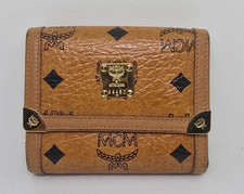 MCM Visetos Cognac Orange Croc Embossed Monogram Trifold Wallet picture