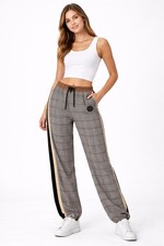 Hudson Outerwear pants Large tapered leg plaid  tan stripe side Hip Hop Grandma picture