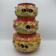 VTG Pier 1 Imports 3 Piece Stackable Canister Set Olives Pattern Handpainted picture