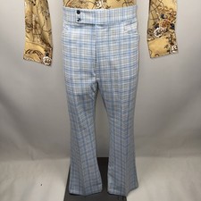 Vintage Haband Disco Pants Mens 38 32 Plaid Polyester Leisure Suit Disco 60s 70s picture