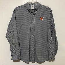 Russell Athletic SHSU Bearkats Logo Dress Shirt Men's XL Black White Gingham picture