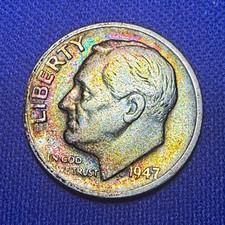 1947-S Roosevelt Silver Dime TONED picture