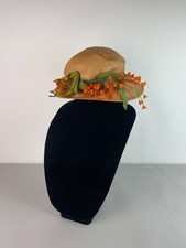 Vintage 60s Mr John Classic Hat New York Paris Orange flowers Straw Hat ONE SIZE picture