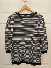 Talbots L 100% Linen Knit Summer Tunic 3/4 Sleeves Blue White Stripe picture