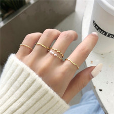 5-Piece Gold Ring Set, Minimalist Wavy Band Unique Jewelry Gift picture