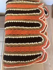 Handmade Crochet Afghan Blanket 53x65 Brown Orange Cream Retro 70s Style picture