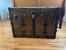 Antique RMS Lusitania White Star Line Steamer Trunk 40” Ocean Liner Chest Edward picture