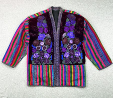 Artisan Guatemalan Open Front Jacket Floral Embroidered Velvet Striped Tapestry picture