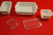 Vtg Pyrex Butterprint Refrigerator Dish Set Turquoise Amish #501 #502 #503 Lids picture