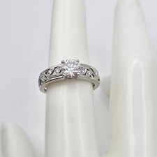 Simon G 18K White Gold Lightbox Lab Grown Diamond Floral Engagement Ring sz 6.5 picture