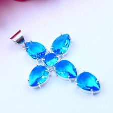 Blue Topaz Gemstone Handmade 925 Sterling Silver Jewelry Pendant Size-1.75
