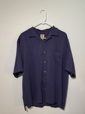 Tommy Bahama 100% Silk Blue Solid Woven Button-Up Shirt Spread Collar Pockets picture
