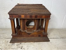Antique Hand Made Chip Carved Wood Tramp Art Mantle Clock Case Inlaid picture