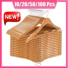 Wooden Hangers Pack of 10 20 & 50 & 100 Suit Hangers Premium Natural Finish Home picture