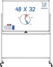 Maxtek 48x32 Rolling Whiteboard Double-Sided Magnetic Dry Erase Board Wheels picture